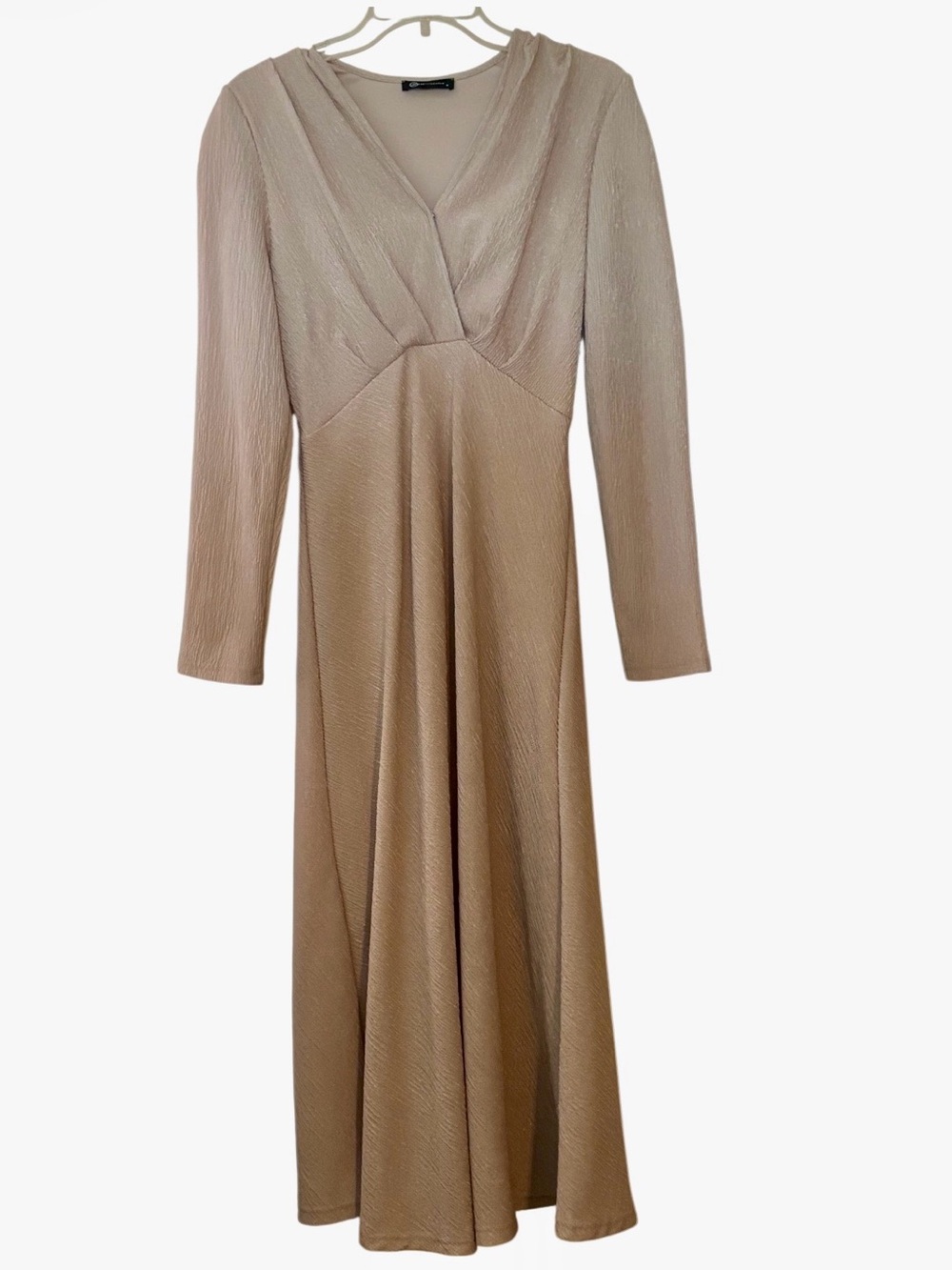 Elegant Beige/Champagne Faux Wrap A-Line Midi or Maxi Depending on your Height